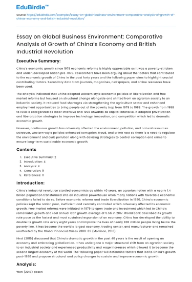 Comparative Analysis: China’s Economy vs British Industrial Revolution