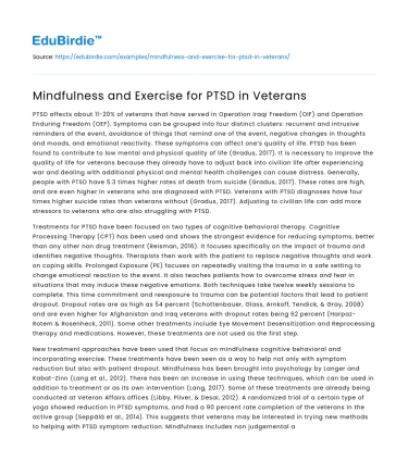 Mindfulness and Exercise for PTSD in Veterans
