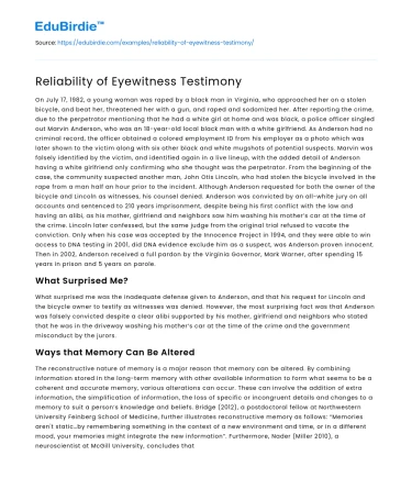 Reliability of Eyewitness Testimony