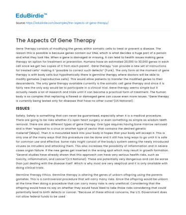 The Aspects Of Gene Therapy