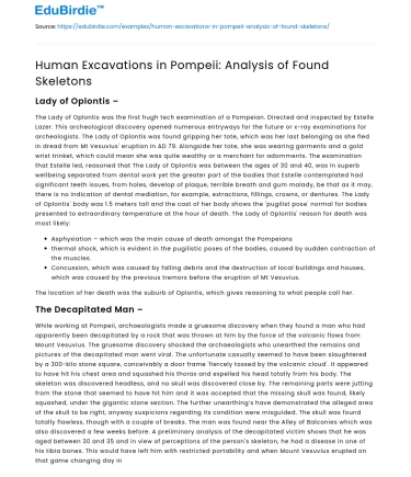 Human Excavations in Pompeii: Analysis of Found Skeletons