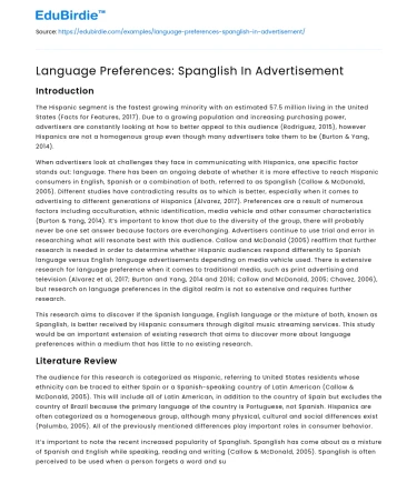 Language Preferences: Spanglish In Advertisement