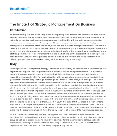 The Influence of Strategic Management on Enterprises