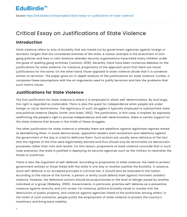 Critical Essay on Justifications of State Violence
