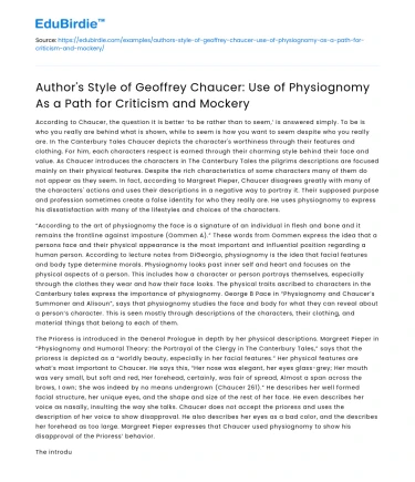 Chaucer’s Style: Physiognomy for Criticism and Mockery