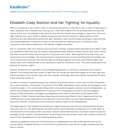 Elizabeth Cady Stanton and Her ‘Fighting’ for Equality