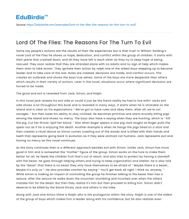 Lord Of The Flies: The Reasons For The Turn To Evil