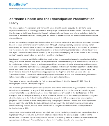 Abraham Lincoln and the Emancipation Proclamation Essay