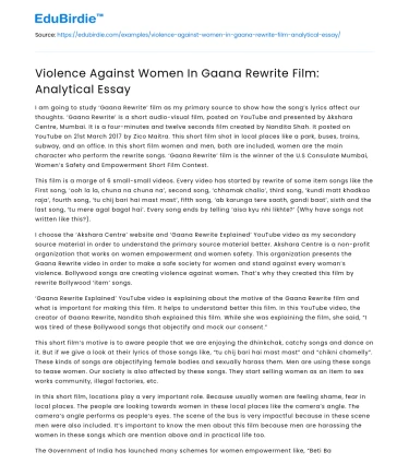 Violence Against Women In Gaana Rewrite Film: Analytical Essay