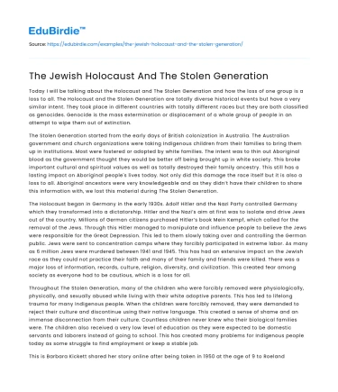 The Jewish Holocaust And The Stolen Generation