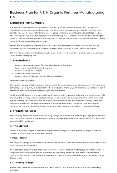 Strategic Blueprint for A & N Organic Fertiliser Co.