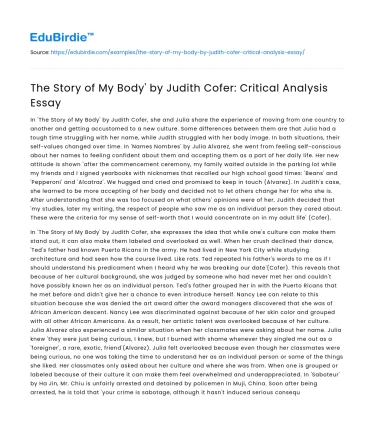 The Story of My Body’ by Judith Cofer: Critical Analysis Essay