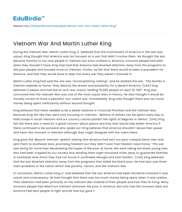 Vietnam War And Martin Luther King