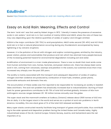 Essay on Acid Rain: Meaning, Effects and Control