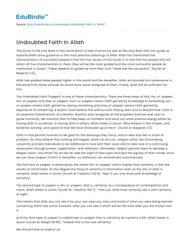 Undoubted Faith In Allah