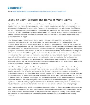 Essay on Saint-Claude: The Home of Many Saints