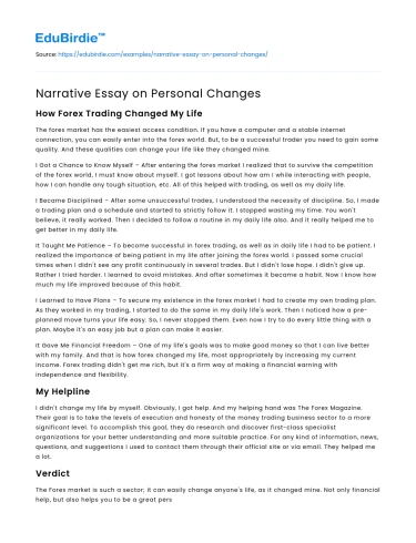 Narrative Essay on Personal Changes