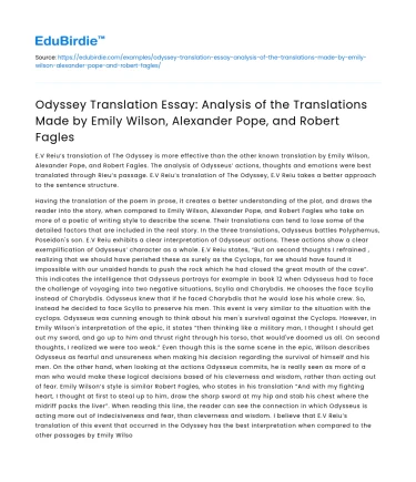 Comparing Translations: Wilson, Pope, Fagles