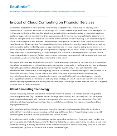 Impact of Cloud Computing on Financial Services