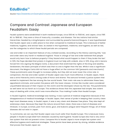 Compare and Contrast Japanese and European Feudalism: Essay