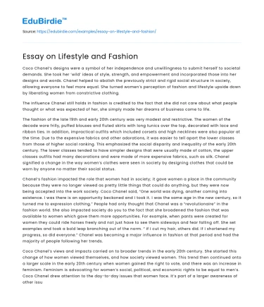 Essay on Lifestyle and Fashion