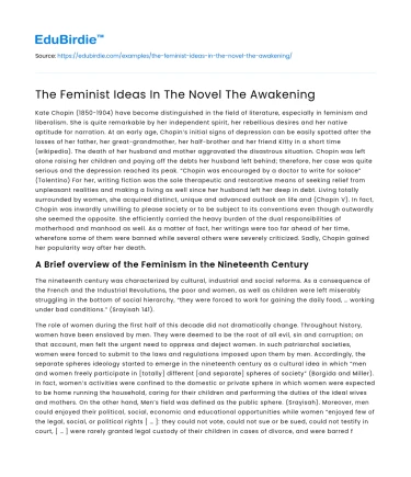 The Feminist Ideas In The Novel The Awakening