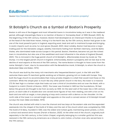 St Botolph’s Church as a Symbol of Boston’s Prosperity