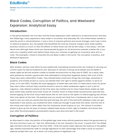 Black Codes, Corruption, & Westward Expansion
