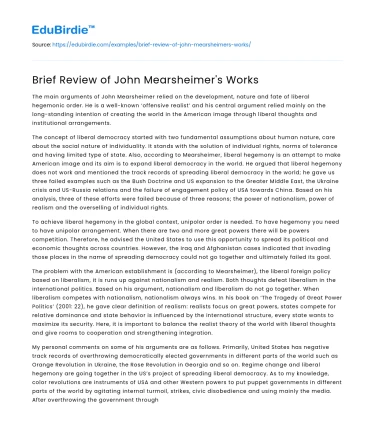 Brief Review of John Mearsheimer’s Works
