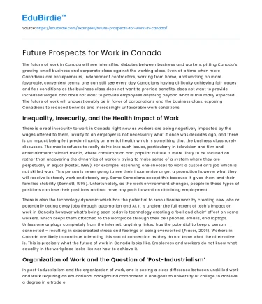 Future Prospects for Work in Canada