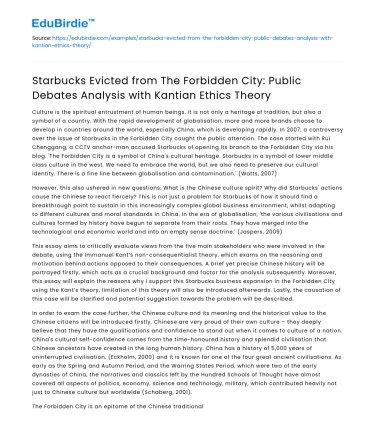 Starbucks Evicted from Forbidden City: Kantian Ethics Analysis
