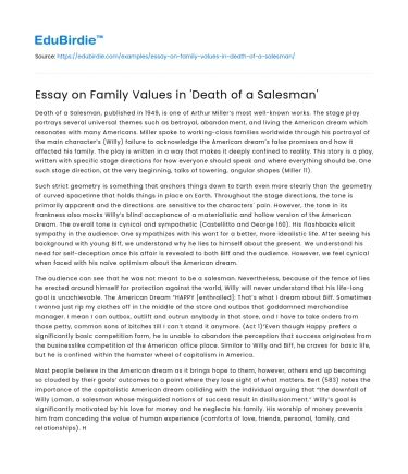 Essay on Family Values in ‘Death of a Salesman’