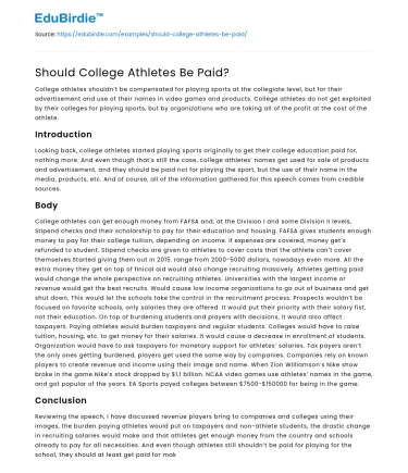 Should College Athletes Be Paid?