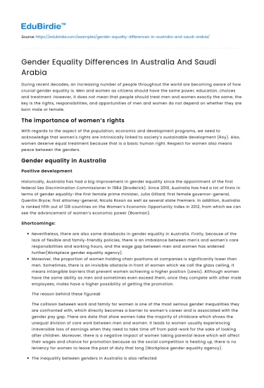 Gender Equality Differences In Australia And Saudi Arabia