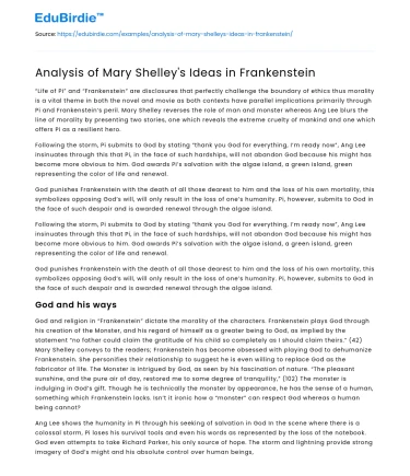 Analysis of Mary Shelley’s Ideas in Frankenstein