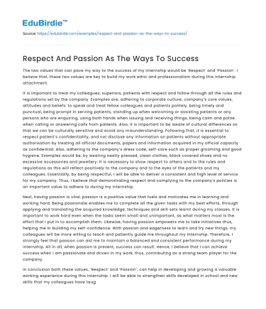 Respect And Passion As The Ways To Success