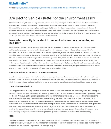 Are Electric Vehicles Better for the Environment Essay