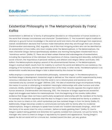 Existential Philosophy In The Metamorphosis By Franz Kafka