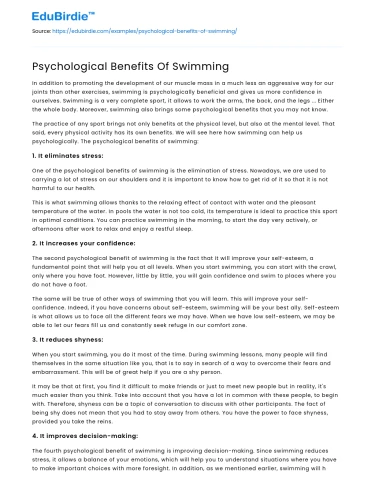 Psychological Benefits Of Swimming
