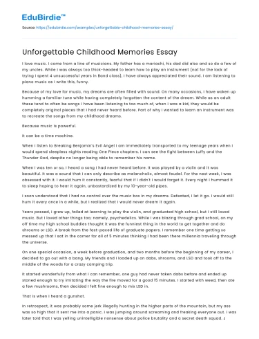 Unforgettable Childhood Memories Essay