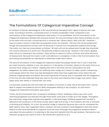 The Formulations Of Categorical Imperative Concept