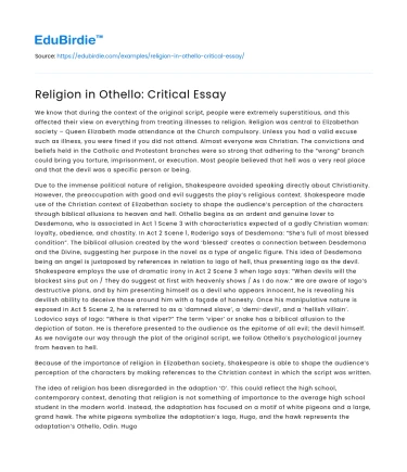 Religion in Othello: Critical Essay