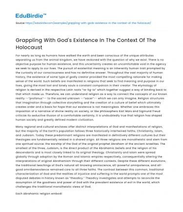 Grappling With God’s Existence In The Context Of The Holocaust