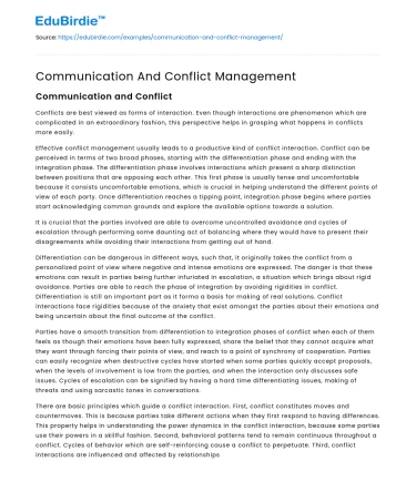 Communication And Conflict Management