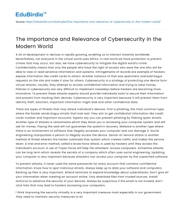 The Importance and Relevance of Cybersecurity in the Modern World