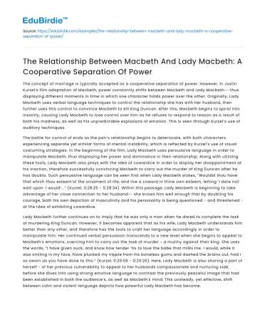 Macbeth and Lady Macbeth: A Cooperative Power Dynamic