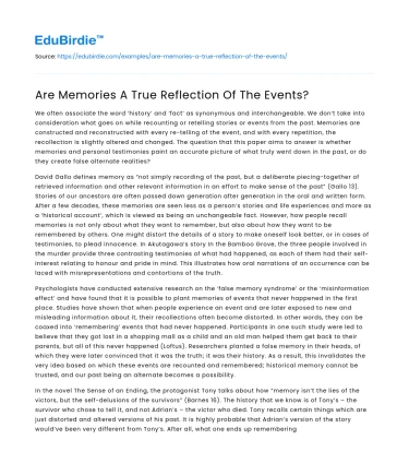 Are Memories A True Reflection Of The Events?