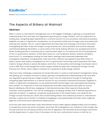 The Aspects of Bribery at Walmart