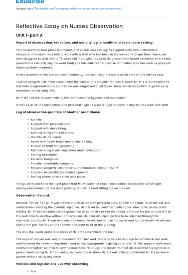 Reflective Insights on Nursing Observations