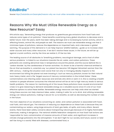 The Imperative Shift to Renewable Energy